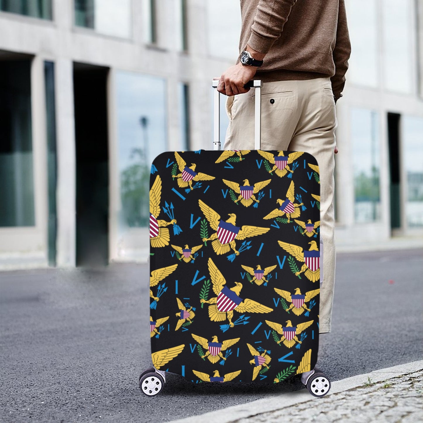 VI Multiple Flags_ Luggage Cover_Blk Extra Large 28"-30"