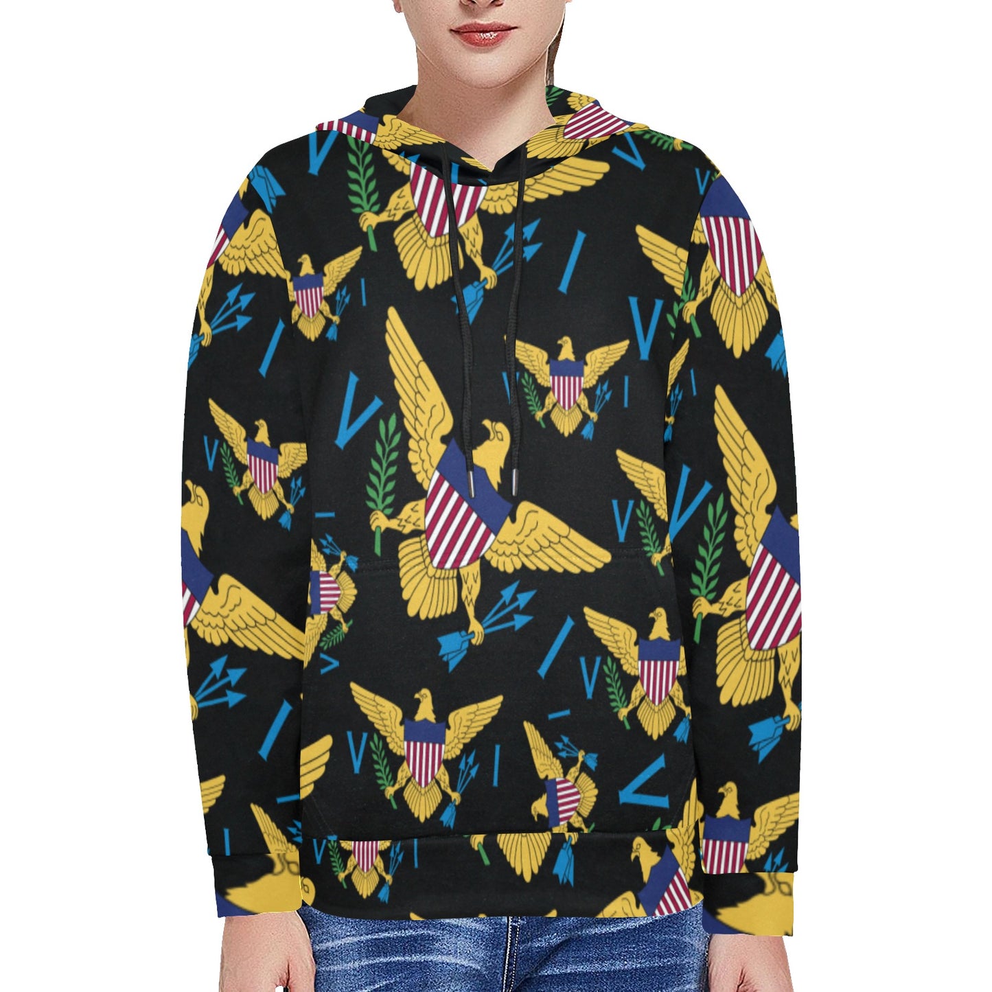 VI All Over Sweatshirt Women's Long Sleeve Fleece Hoodie (Model H55)